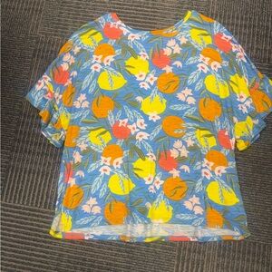 NWT LuLaRoe Dahl Blue Lemon Orange Fruit  Top Sz L